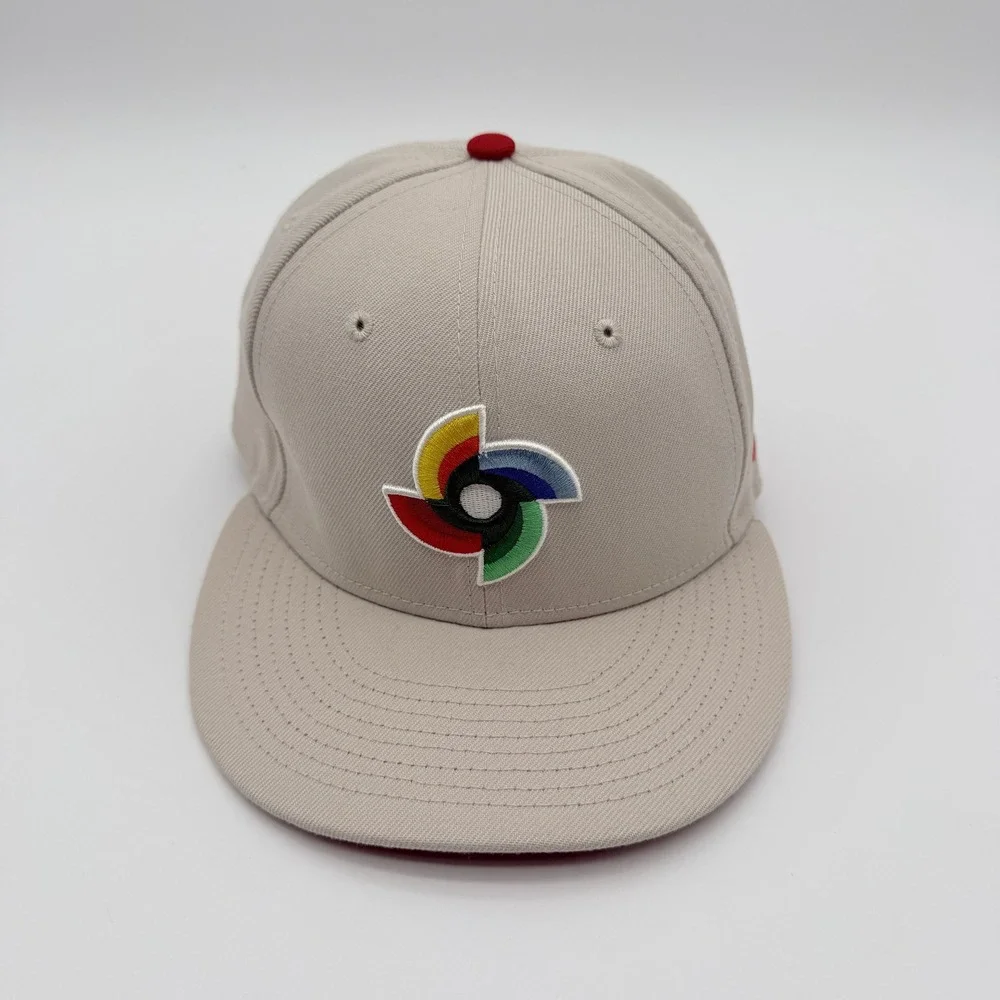 New Era World Baseball Classic Hat 9FIFTY Mens OSFM Beige Red Pinwheel Snapback